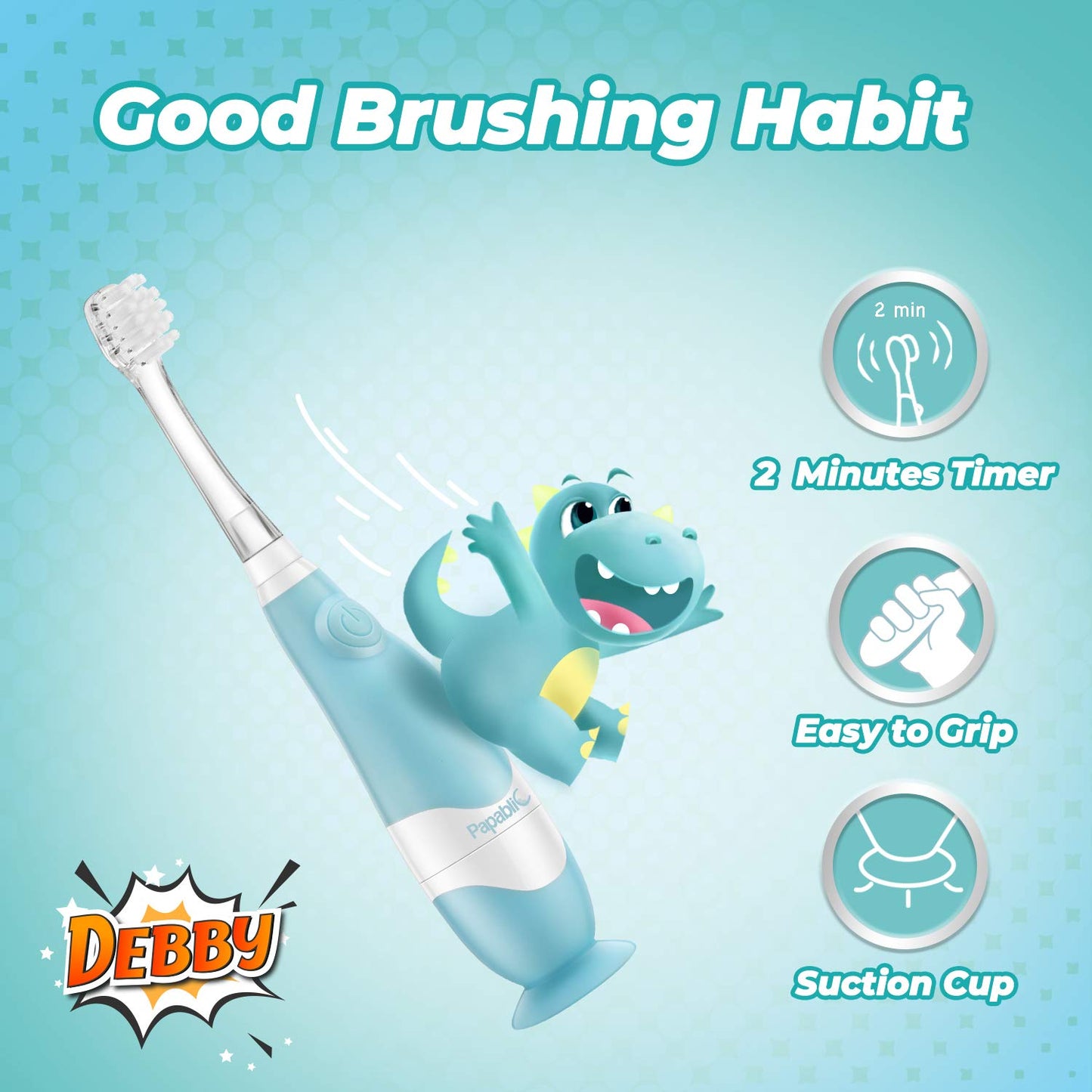 Papablic Toddler Sonic Electric Kids Toothbrush for Ages 1-3 Years, Baby Electric Toothbrush with Cute Penguin Cover and Smart LED Timer, 2 Brush Heads (Pippin)
