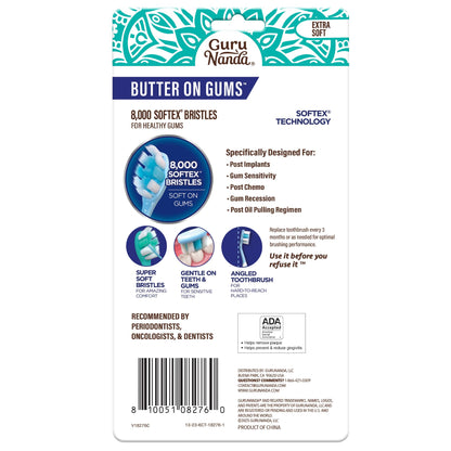 GuruNanda Butter On Gums Toothbrush, ADA Accepted, with 8000+ Ultra Soft Softex Bristles for Sensitive & Receding Gums, Perfect for Whiter Teeth, 8 Ct