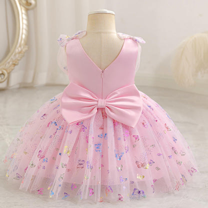 IDOPIP Toddler Baby Girls Shiny Butterfly Tutu Dress Princess Birthday Party Pageant Flower Girl Wedding V-Backless Dresses