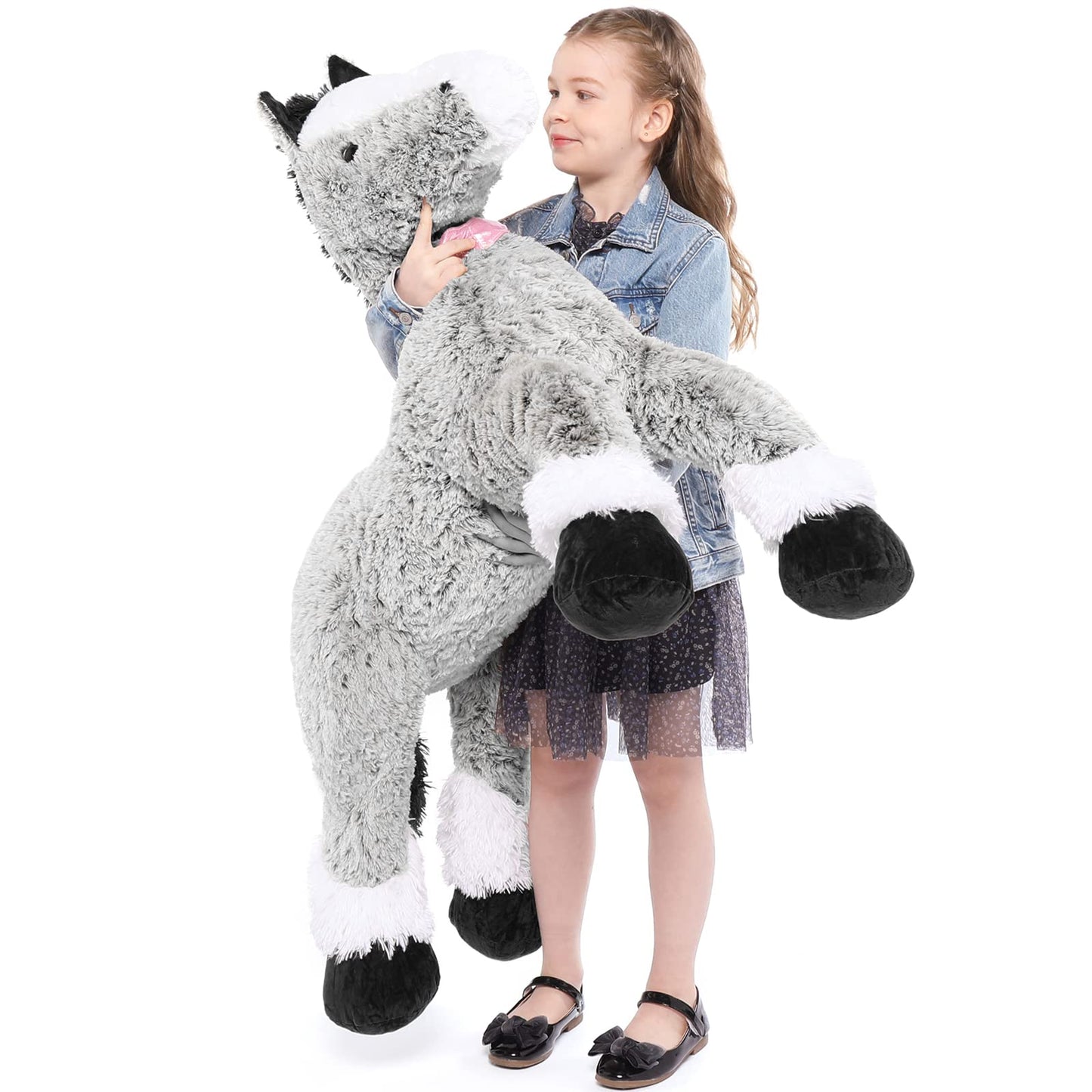 Tezituor Giant Stuffed Animal, 4ft Large Brown Pony Plush Toy, 47 inch Horse Plush Pillow Gift for Boys Girls