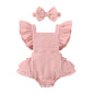 Happy Town Baby Girl Clothes Toddler Summer Linen Romper Sleeveless Ruffle Outfits Infant Girls Jumpsuit with Headband