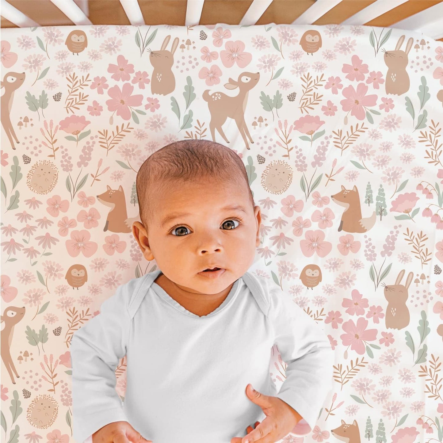 The Peanutshell 3 Piece Baby Crib Bedding Set for Girls - Newborn, Infant & Toddler Nursery Bed Set Decor with Fitted Crib Sheet, Dust Ruffle Comforter - Fairytale Forest