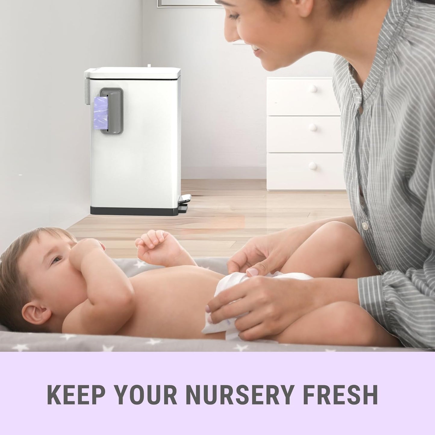 Sliq Baby Diaper Trash Can Odor Control, Small Diaper Pail, 3.2 Gal Baby Trash Can for Diapers, Disposal Bin for Nursery Garbage Pail, Anti Odor Bin with 30 Lavender Scented Refills