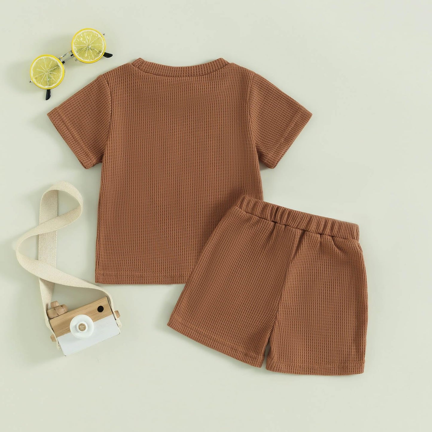 Toddler Baby Boy Summer Clothes Embroidered Waffle Short Sleeve T-Shirts Elastic Shorts Newborn Infant Boy Outfits