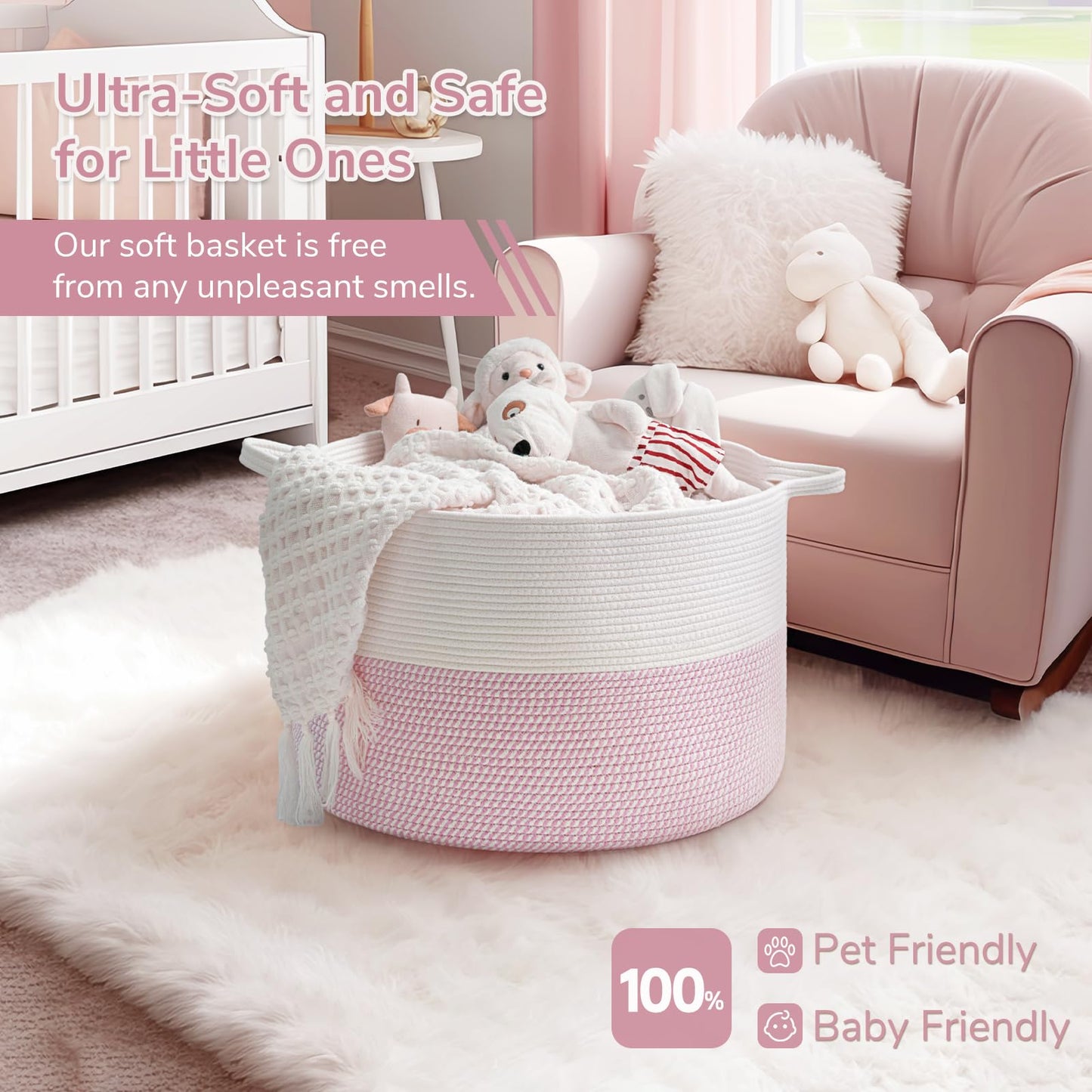INDRESSME XXXLarge Cotton Rope Basket 21.7" x 21.7" x 13.8" Woven Baby Laundry Blanket Basket Toy Baskets with Handle Storage Comforter Cushions Thread Laundry Hamper