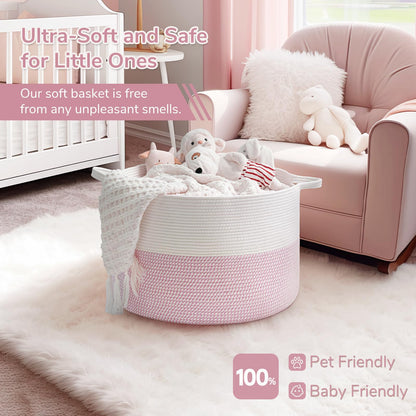 INDRESSME XXXLarge Cotton Rope Basket 21.7" x 21.7" x 13.8" Woven Baby Laundry Blanket Basket Toy Baskets with Handle Storage Comforter Cushions Thread Laundry Hamper