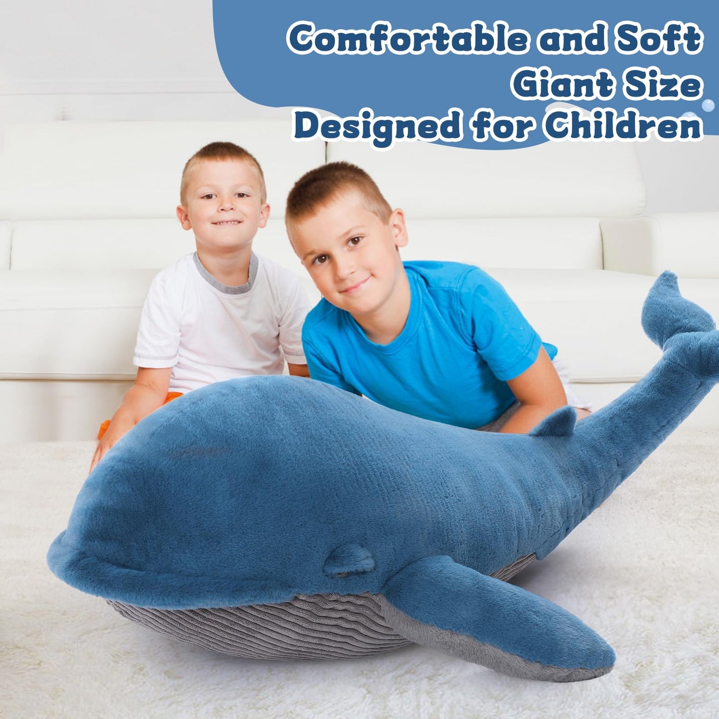 Tezituor 43.3 inch Giant Whale Stuffed Animal, Large Stuffed Whale Plush Ocean Toys, Hugging 4ft Soft Whale Plush Pillow for Girls Boys