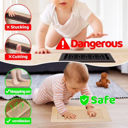 Orzbow Baby Proofing Soft Silicone Vent Cover for Home Wall/Ceiling/Floor Register,Child Proof Floor Air Vent Deflector Cover,Catches Debris Hair & Prevents Creepy Crawlies,Easy Install, Khaki,2 Pack