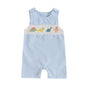Baby Boy Summer Clothes Sleeveless Embroidery Dinosaur Striped Retro Romper Jumpsuit Smocked Shortall