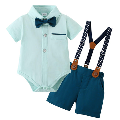 ZOEREA Baby Boy Clothes Suit Infant Short Sleeve Gentleman Outfits Dress Shirt+Bowtie+Suspender Shorts 0-18M