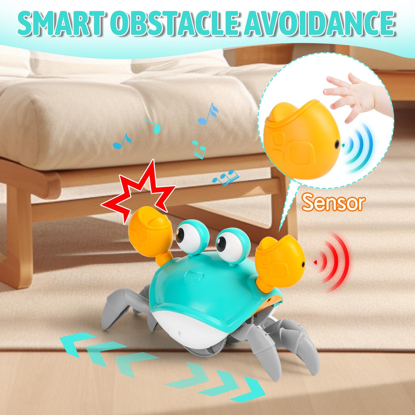 Crawling Crab Baby Toy Infant: Tummy Time Toys for Babies 3 6 9 12 18 24 36 Months, Walking Dancing Sensing Crab for Toddler 1 2 3 4 Year Old, 1st Music Birthday Gifts for Boys Girls