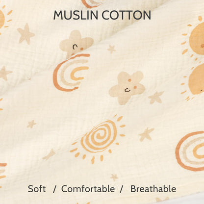 Muslin Car Seat Cover Baby Girls Boys, Summer Cotton Baby Car Seat Cover for Carseat, Comfortable Nursing Cover, Soft Baby Blanket, Breathable Lightweight Infant Stroller Canopy, Rainbow
