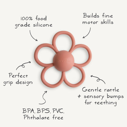mushie Silicone Baby Daisy Rattle Teether Toy (Dusty Rose)