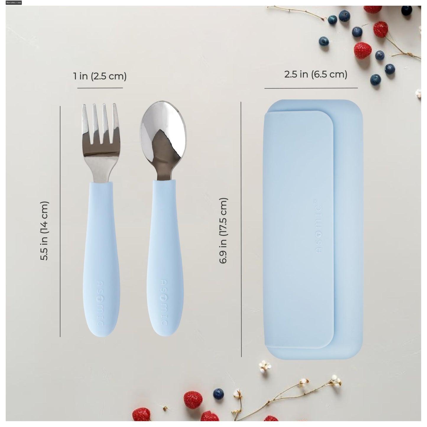 ASOMIC 316 Stainless Steel Utensils Set with Silicone Handle & Travel Case for Toddlers & Kids, Children Spoon, Fork & Case for Daycare, Preschool, School & Baby Meals – BPA-Free, Dishwasher Safe