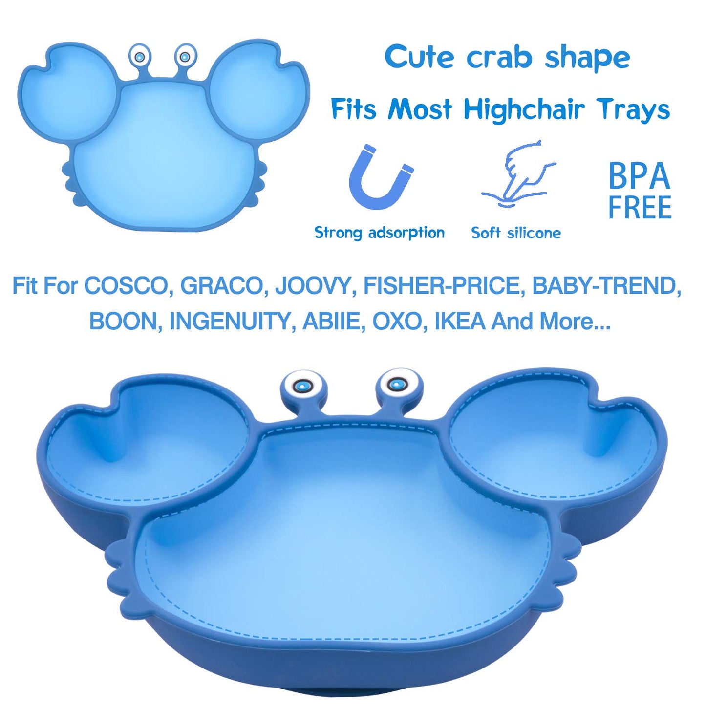 Silicone Suction Plate for Toddlers - Self Feeding Training Divided Plate Dish and Bowl for Baby and Toddler, Fits for Most Highchairs Trays, BPA Free Microwave Dishwasher Safe