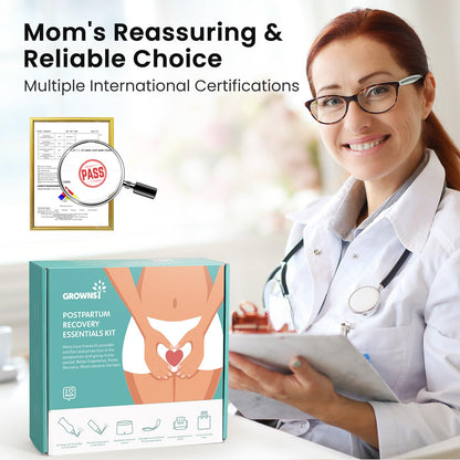 Grownsy Postpartum Essentials Recovery Kit for Labor & Delivery | Postpartum Kit for Women | Includes Upside Down Peri Bottle, Perineal Spray, Cooling Pad Liners, Ice Packs & Disposable Underwear