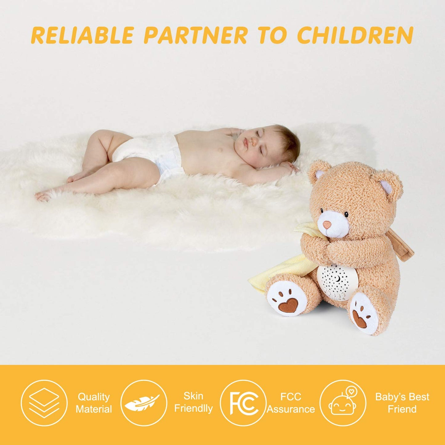 BEREST Baby Sleep Soother Happy Bear, Mom's Heartbeat Bear Lullabies White Noise Machine, Nursery Decor Night Light Projector, Toddler Crib Sleeping Aid, Baby Shower Gifts Portable Teddy
