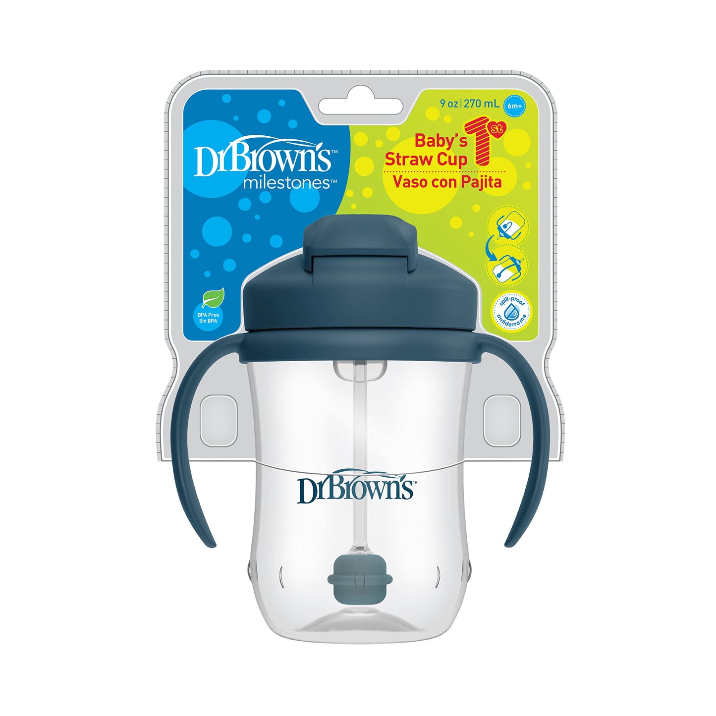Dr. Brown's Milestones, Baby's First Straw Cup Sippy Cup with Straw, 6m+, 9oz/270ml, Coral, BPA Free
