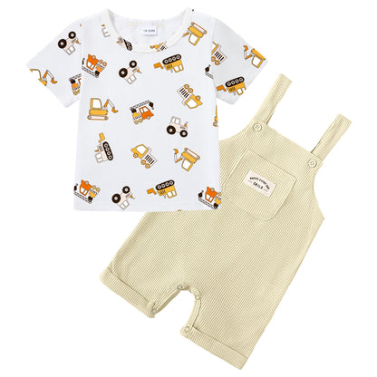 ZOEREA Toddler Baby Boys Clothes Summer Outfit Stripe T-Shirt and Shortall Romper Set Cute Jumpsuit Solid Color 6M-4T