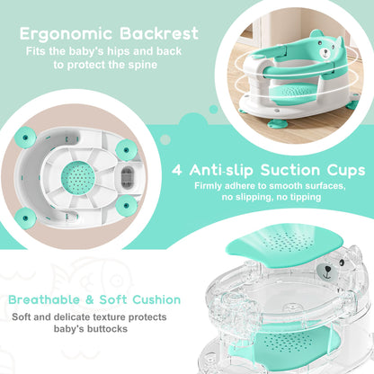 Baby Bath Seat for Babies 6 Months & Up, Toddler Bath Seats for Babies Sitting Up, Non-Slip Infant Bath Tub Chair with 4 Suction Cups & Soft Cushion for Shower, Compact Toddler Bathtub Seat, Pink
