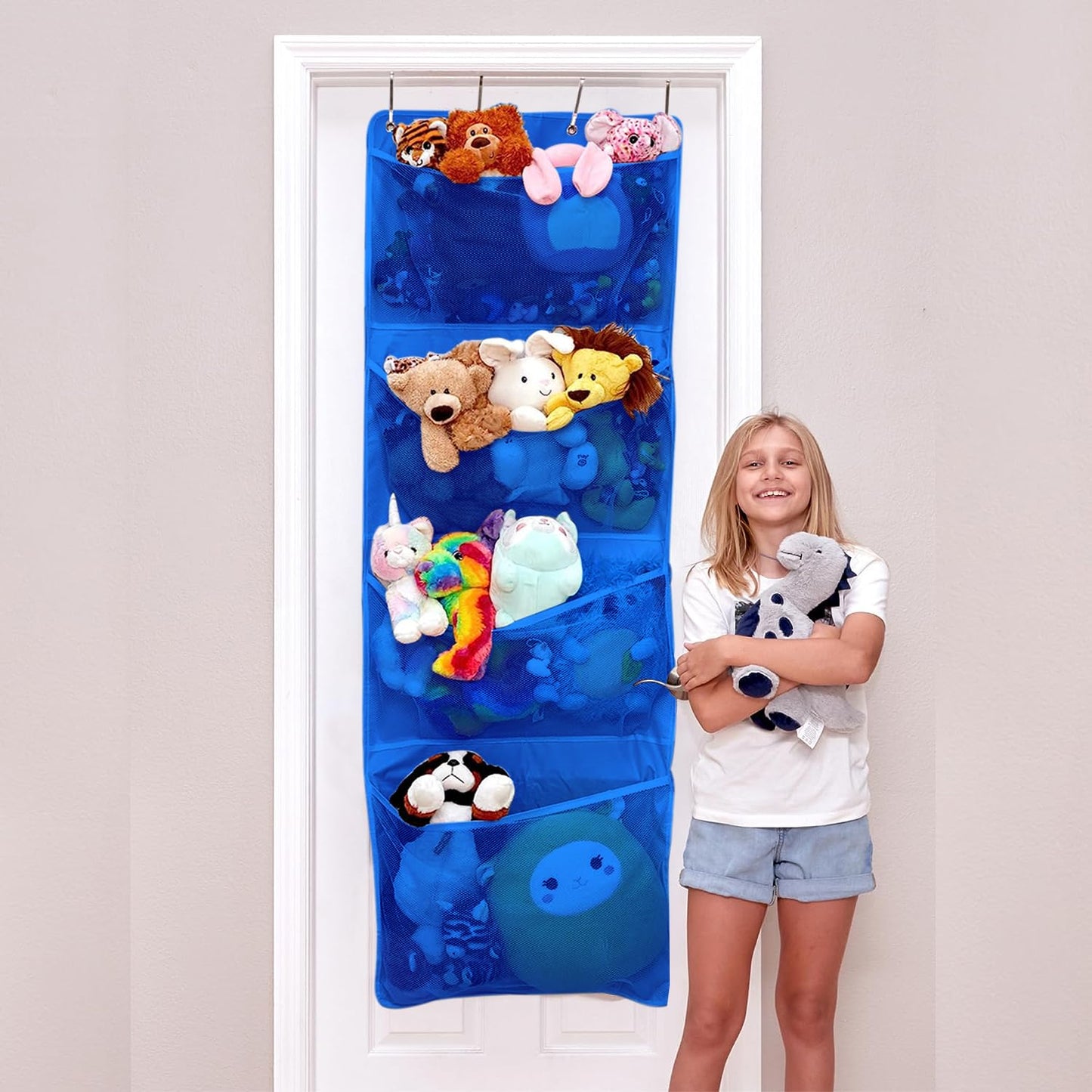 Lilly's Love Corner Stuffed Animal Toy Storage Hanging Organizer | 5 Expandable Mesh Net Pockets, Stores Loads of Plush Toys | Large Plushie Display for Boys, Girls | Pink