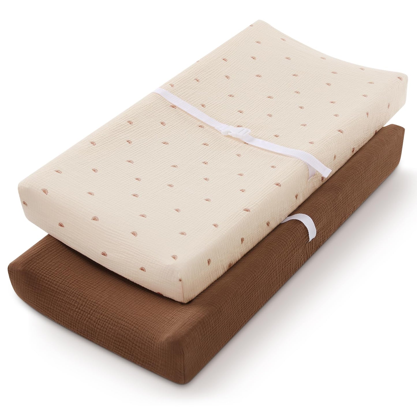 Blissful Diary Muslin Changing Pad Cover for Girls Boys, Ultra Soft Breathable Cotton, Baby Diaper Change Table Pad Covers, 2Pack (Roman Green&Leaf)