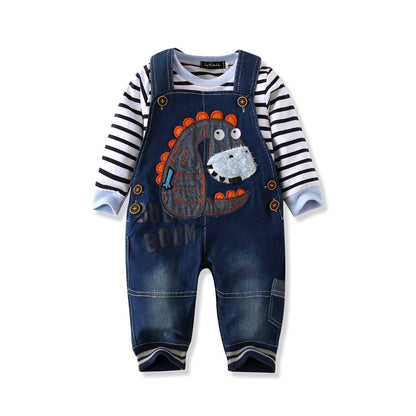 Cute Baby Boy Clothes Suit Toddler Boys' Striped long Sleeve T-Shirt+Denim Overalls Jumpsuit Pants Outfits Sets