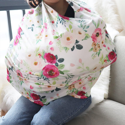 Nursing Cover Breastfeeding, Multi-use Baby CarSeat Cover Girls, Infant Stroller Car Seat Cover, Stretchy Carseat Canopy, Soft Breathable, Peony