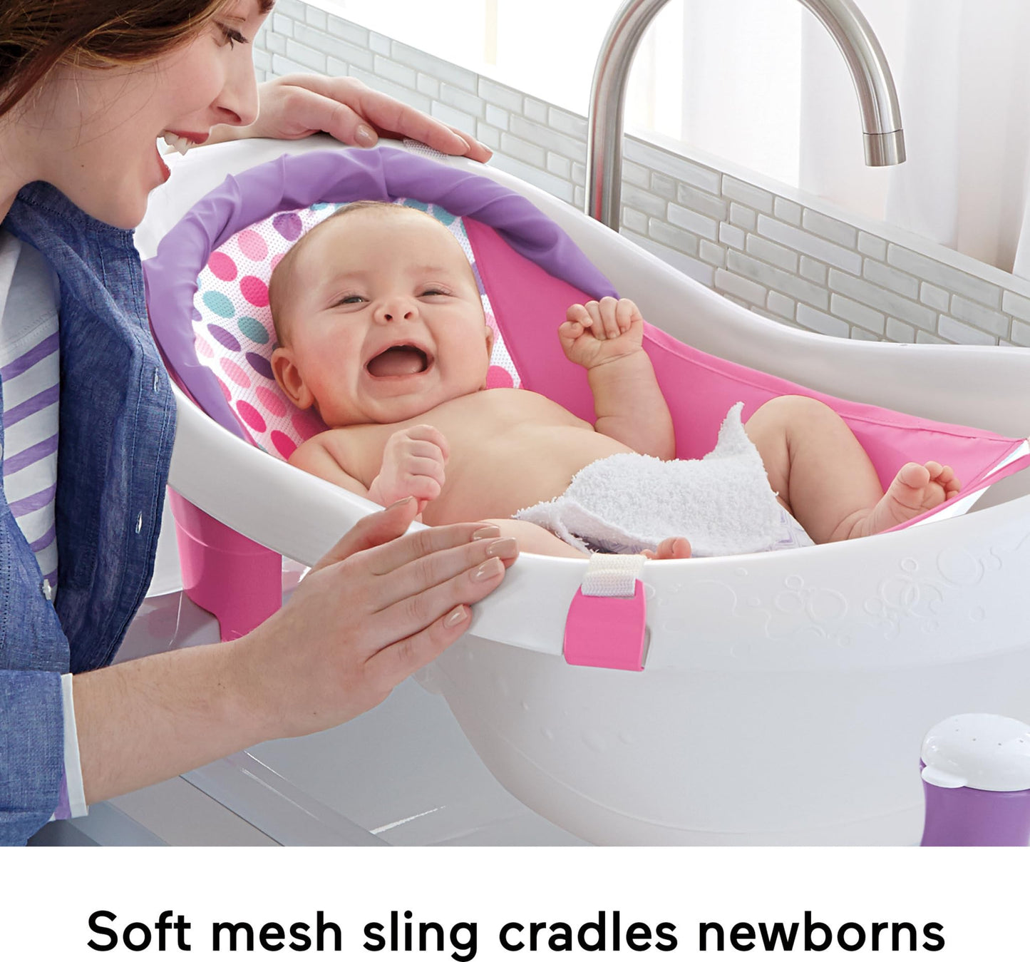 Fisher-Price Baby to Toddler Bath 4-in-1 Sling ‘n Seat Tub with Removable Infant Support and 2 Toys, Climbing Leaves