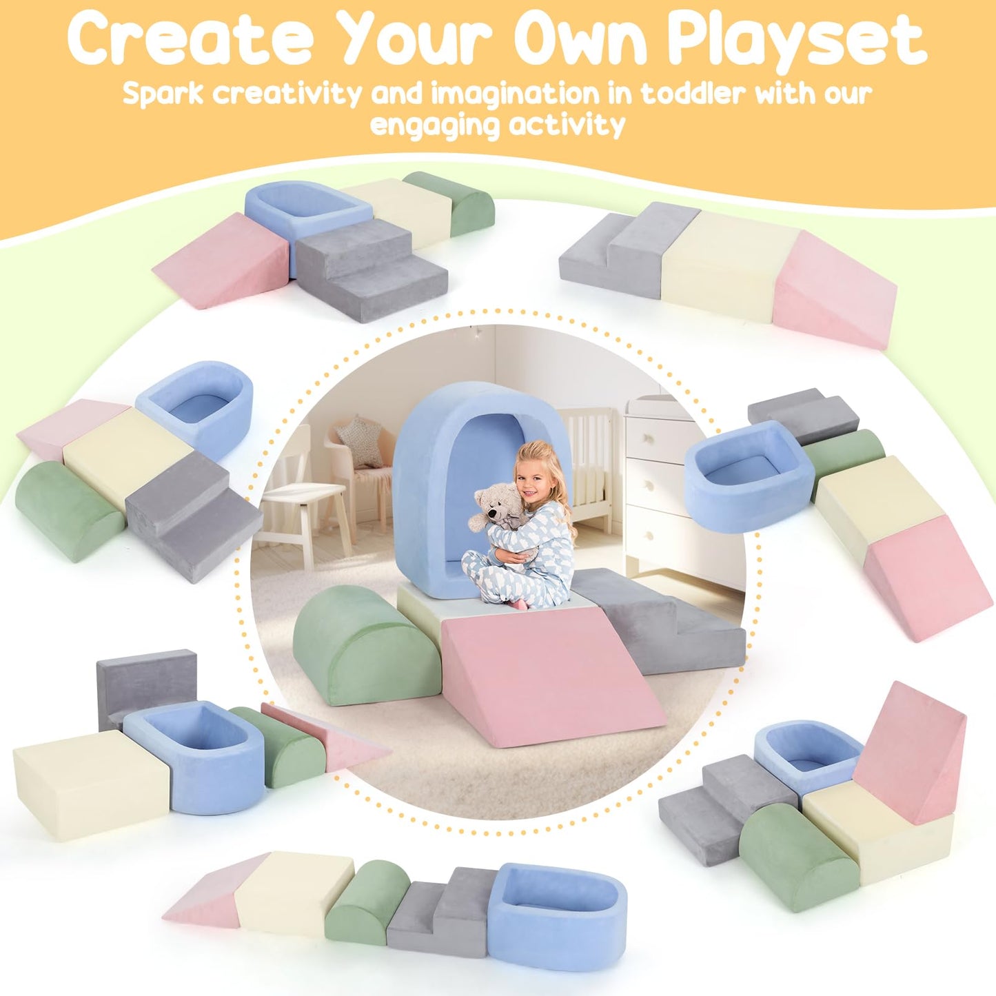 Foam Climbing Blocks for Toddler, Toddler Climbing Toys Indoor, Kid Baby Climbing Toys Blocks with Ball Pit for Baby, Soft Play Set Playground (Balls not Included)