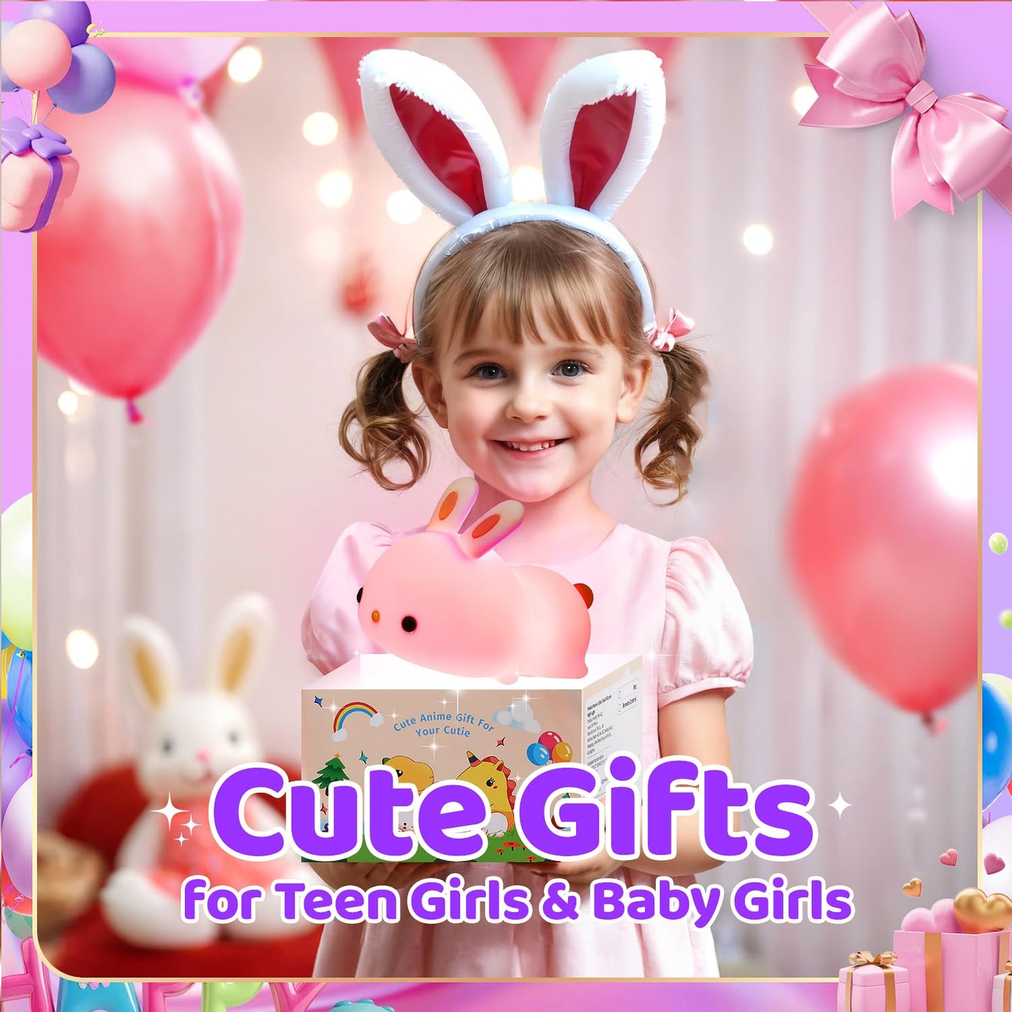 One Fire Night Light for Kids Bunny Cute Lamp, Kawaii 16 Colors Kids Night Light Baby Night Light Lamp, Rechargeable Toddler Night Light for Baby Nursery Night Light,Kids Lamp Nightlight for Kids Room