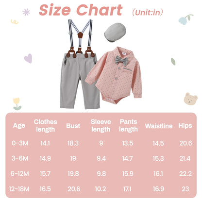 ZOEREA Baby Boy Suit 0-24M Gentleman Outfit Clothes Set Infant Long Sleeve Dress Shirt+Suspender Pants+Bowtie+Beret Hat