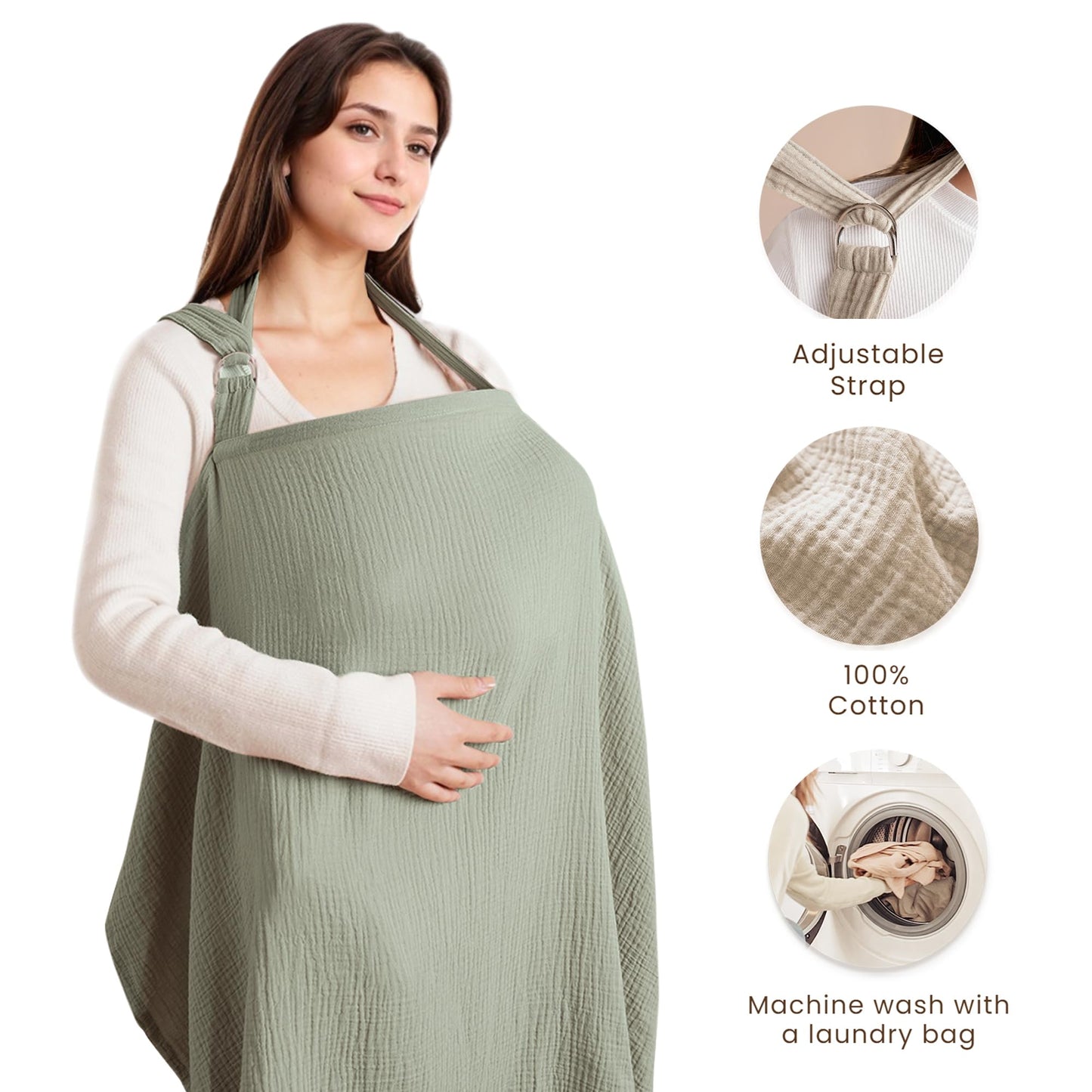 Konssy Muslin Nursing Cover for Baby Breastfeeding, Breathable 100% Cotton Breastfeeding Cover with Rigid Hoop for Mother Nursing Apron, Multi-use Carseat Canopy (Summer Wheat)
