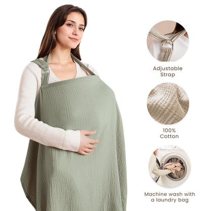 Konssy Muslin Nursing Cover for Baby Breastfeeding, Breathable 100% Cotton Breastfeeding Cover with Rigid Hoop for Mother Nursing Apron, Multi-use Carseat Canopy (Summer Wheat)