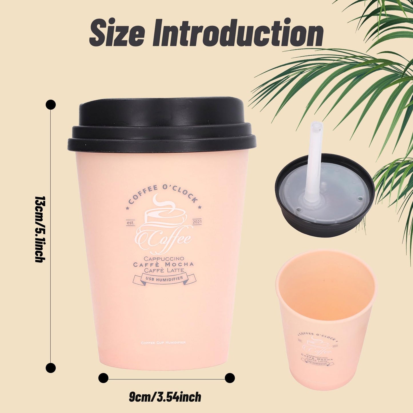 Humidifiers for Bedroom, 300ml Cool Mist Humidifiers, USB Mini Cute Coffee Cup Humidifier, Car Humidifier, Pink Desk Humidifier, Small Humidifier, Low Noise, Auto Shut-Off for Car, Plant, Office(Pink)