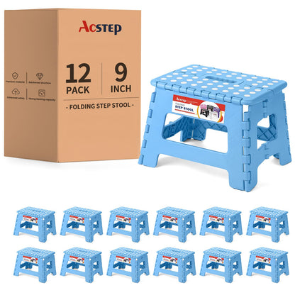 ACSTEP Folding Step Stool 9'' Tall Kids Step Stool Holds Up to 300 lb Plastic Foldable Step Stools for Kids Non-Slip Surface with Carry Handle Collapsible Stool for Home, Outdoor and Indoor(Black)