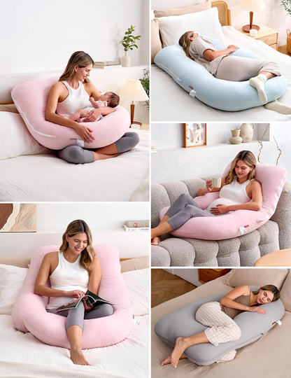 Momcozy Pregnancy Pillows for Sleeping, U Shaped Full Body Maternity Pillow with Removable Cover - Support for Back, Legs, Belly, HIPS for Pregnant Women, 57 Inch Pregnancy Pillow for Women, Grey