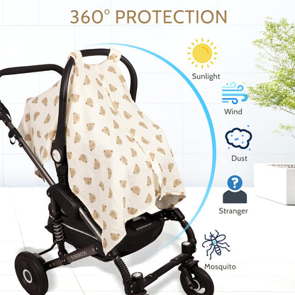 Muslin Car Seat Cover Baby Girls Boys, Summer Cotton Baby Car Seat Cover for Carseat, Comfortable Nursing Cover, Soft Baby Blanket, Breathable Lightweight Infant Stroller Canopy, Rainbow