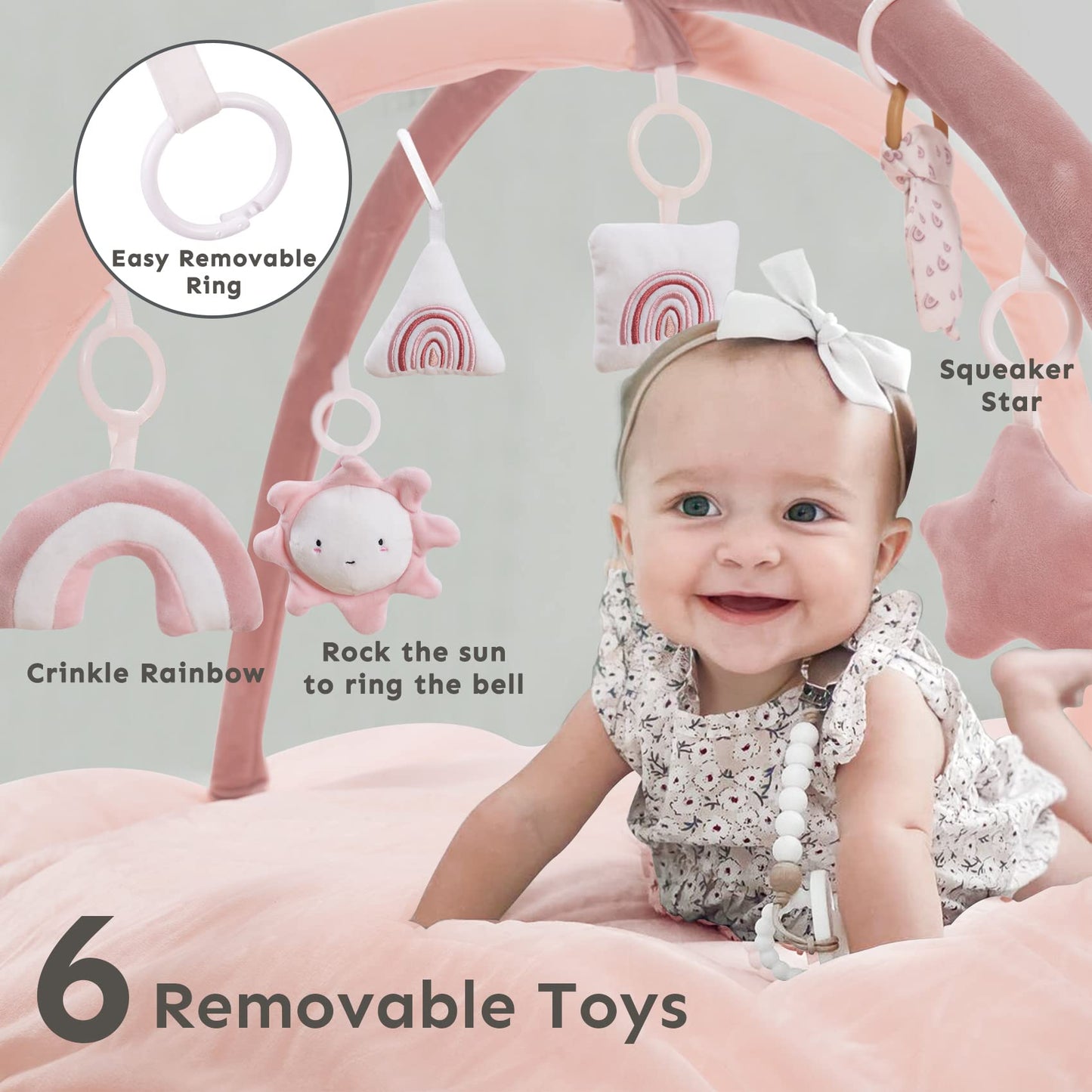 5-in-1 Thick & Plush Baby Play Gym, Baby Play Mats for Floor, Tummy Time Mat with 6 Toys, Cat Bed, Dog Bed, Convertible Stage-Based Developmental from Baby to Toddler, Ball Pit, Pet Cushion Cloudico