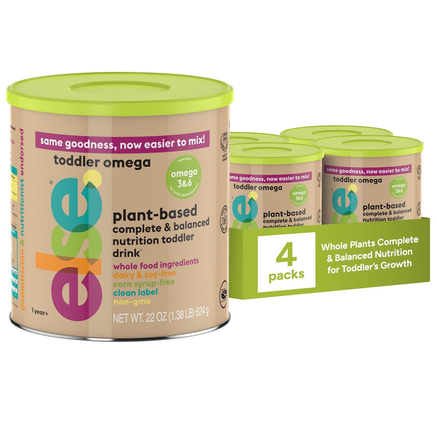 ELSE NUTRITION Toddler Formula 12-36 Months w/Omega 3&6 for Brain Development - Lactose Free, Dairy Free Nutrition Drink - Plant Based Protein Powder w/ 20+ Vitamins (22oz, 1-Pack)