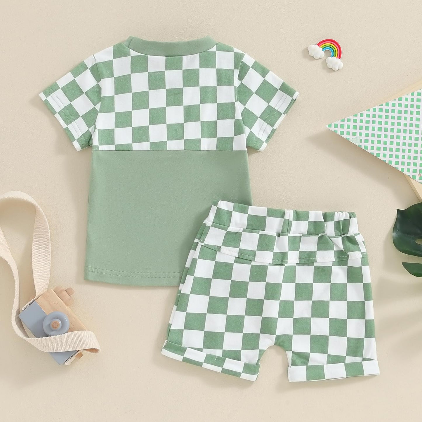 Toddler Baby Boy Summer Clothes Set Short Sleeve Checkered Tops & Shorts Novelty Color Block Outfits