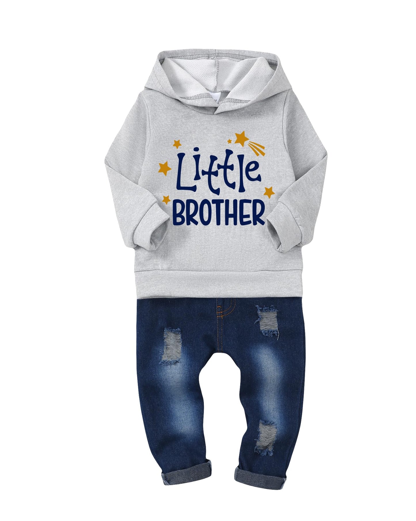NZRVAWS Baby Boy Clothes Toddler Boy Outfit 2 3 4T 6 12 18 24 Month Fall Winter Hoodie Ripped Jeans Clothing