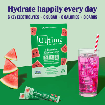 Ultima Replenisher Daily Electrolyte Powder Drink Mix – Tropical Variety, 20 Stickpacks – Hydration Packets with 6 Electrolytes and Minerals – Keto Friendly, Non-GMO and Sugar-Free