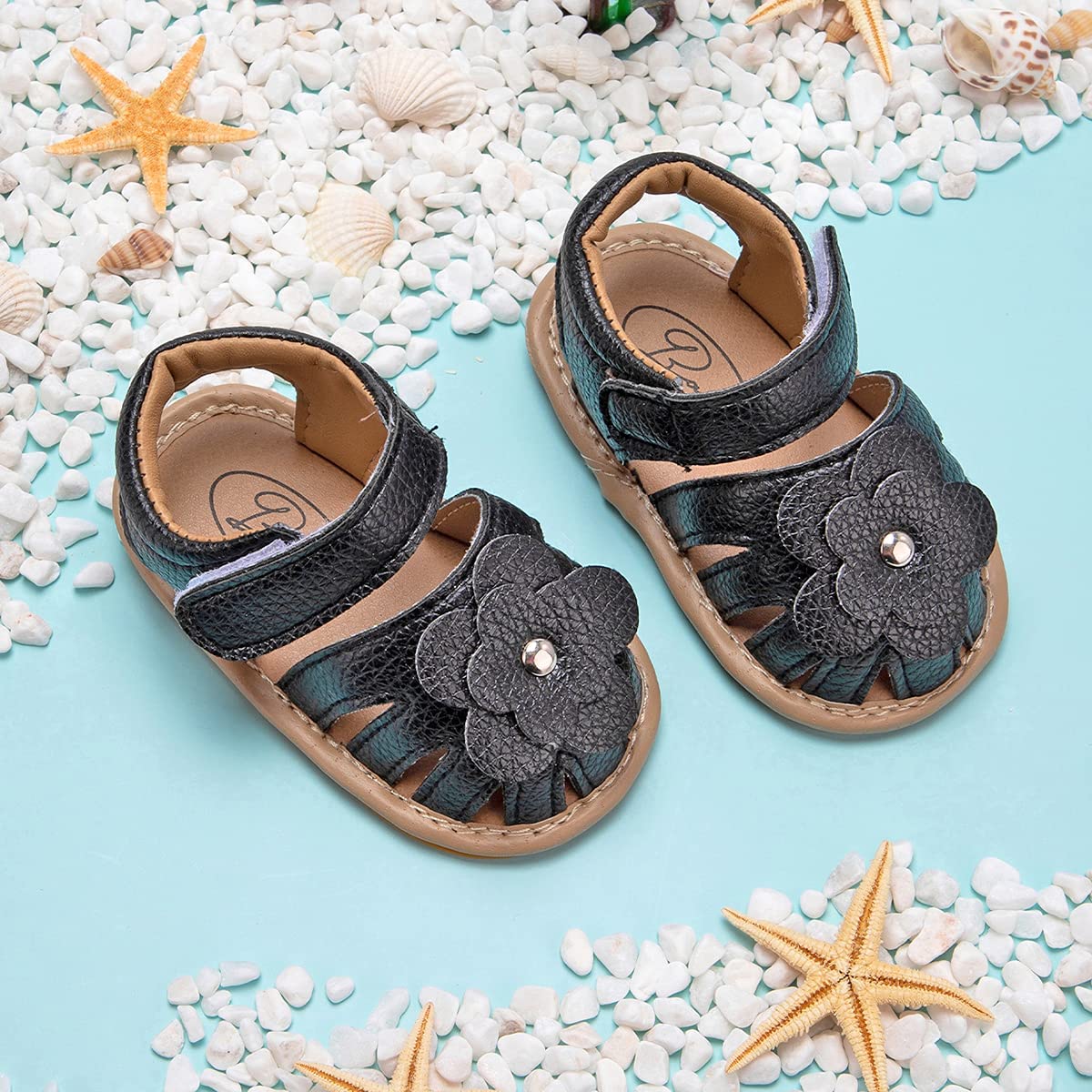 Sawimlgy Baby Girls Boys Sandals Summer Flowers Shoe Rubber Sole PU Leather Mesh Infant Toddler First Walkers Princess Dress Outdoor Shoes
