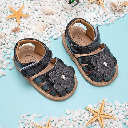 Sawimlgy Baby Girls Boys Sandals Summer Flowers Shoe Rubber Sole PU Leather Mesh Infant Toddler First Walkers Princess Dress Outdoor Shoes