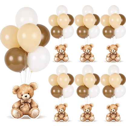 4 Sets Balloon Stand Kit for Table Bear Baby Shower Tables Centerpieces with Balloon Boy Baby Shower Decorations for Bear Theme Gender Reveal Birthday Party Table Decorations Supplies (Brown Bear, 4)