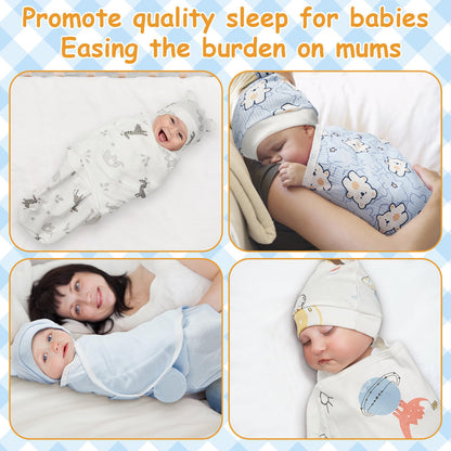 Ramede 6 Pack Baby Swaddle Blanket with Hats Sleep Swaddle for 0-3 Months Newborn Sacks Soft Cotton Wearable for Boy Girl