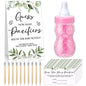 Roowest 512 Pcs Baby Shower Games Guess How Many Pacifiers Sign 100 Small Guessing Games 10 HB Pencils 750ml Milk Bottle 400 Acrylic Pacifiers Decoration for Guest Gender Reveal(Pink,Bear)