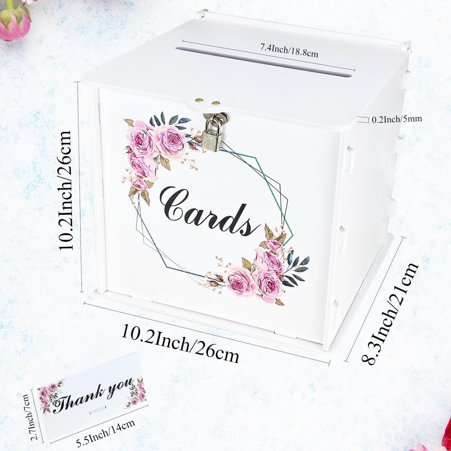 White Wedding Card Box with Lock, Gift Wedding Card Boxes for Reception Money Holder with Rose Sign for Wedding Decorations, Baby Showers, Birthdays, Bridal or Graduation Party Supplies