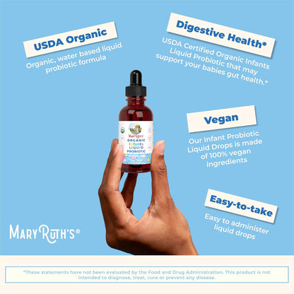 MaryRuth Organics USDA Organic Infant Liquid Probiotic Drops | Baby Essentials | Probiotics for Infants | Baby Probiotic Drops | Proprietary Probiotic Blend | Vegan | Non GMO | 125 Servings